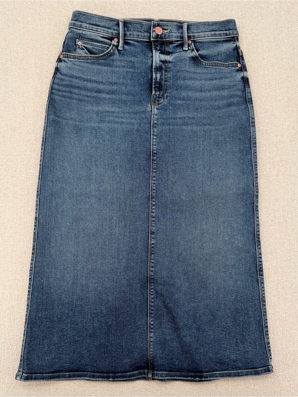 MOTHER The Swooner Straight A Midi Skirt denim Jean full Circle wash Sz 28